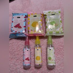 Scented Hand Wipes and Sanitizer Spray Set - Pink, Yellow, Green